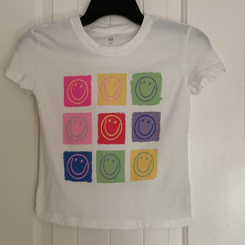 GAP White Tee with Colorful Smiley Grid
